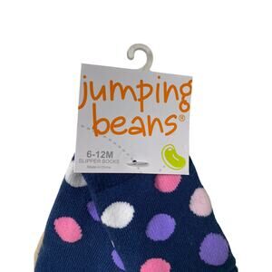 Jumping Bean Slipper Socks, 6-12M NWT Navy Blue with polka dots